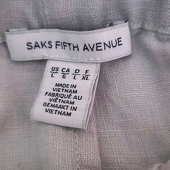 SAKS FIFTH AVENUE gray linen drawstring elastic waist L P undone hem modern look - Picture 5 of 5